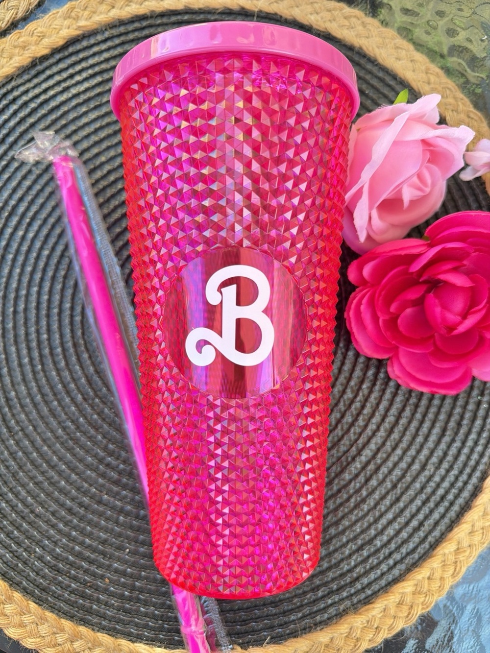 Cinemark x Barbie Hot Pink Studded Tumbler with Straw